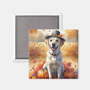 Labrador In Autumn Leaves Thanksgiving Art Magnet