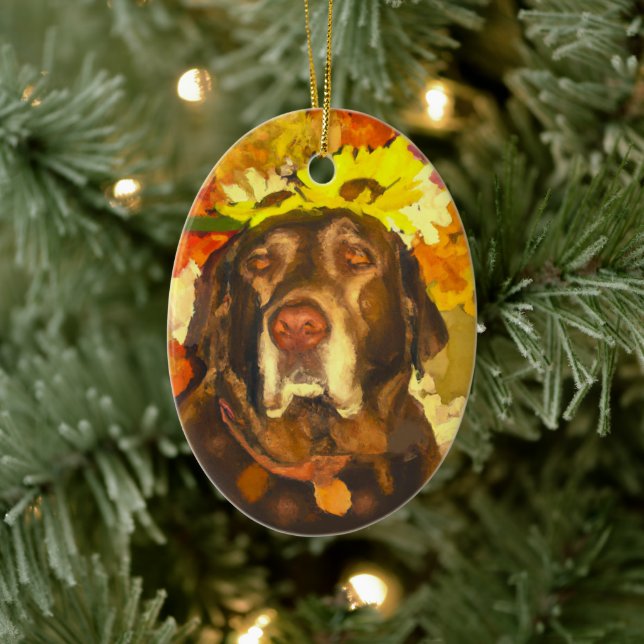Labrador in flowers ceramic tree decoration (Tree)