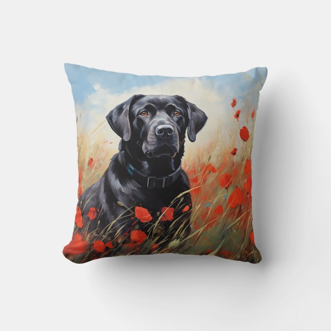 Labrador in poppies cushion (Front)