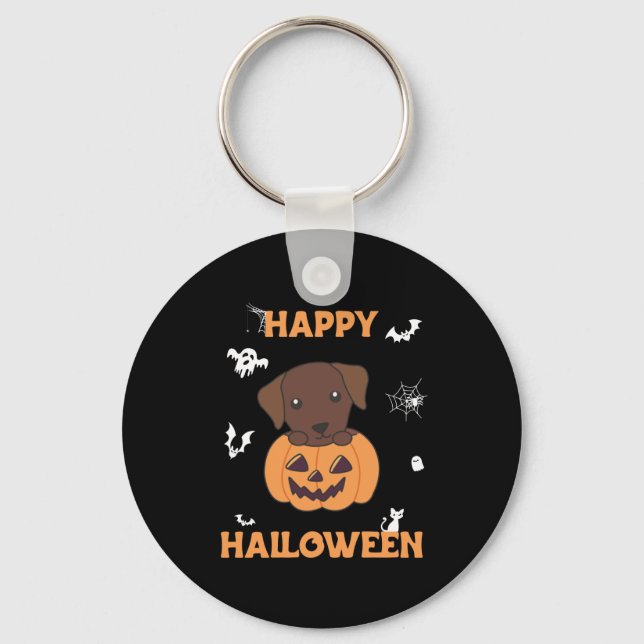 Labrador In Pumpkin Cute Dogs Happy Halloween Key Ring (Front)