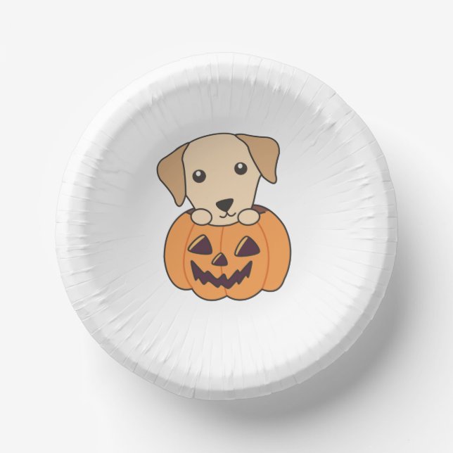 Labrador In Pumpkin Cute Dogs Happy Halloween Paper Plate (Front)