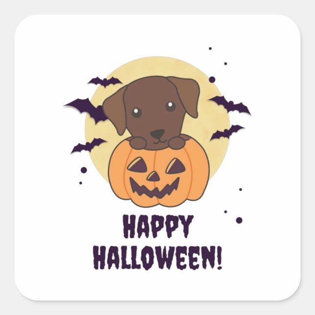 Labrador In Pumpkin Cute Dogs Happy Halloween Square Sticker (Front)