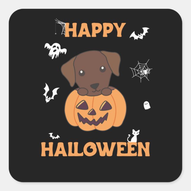 Labrador In Pumpkin Cute Dogs Happy Halloween Square Sticker (Front)
