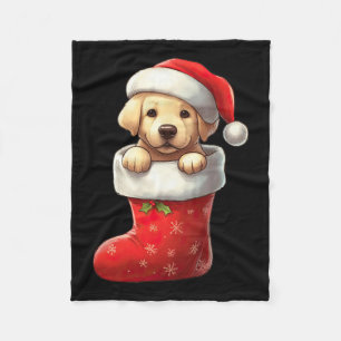 Labrador In Sock Christmas Santa Hat Xmas Dog Love Fleece Blanket