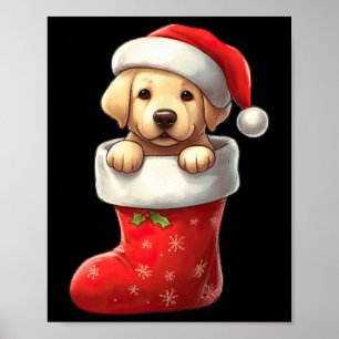 Labrador In Sock Christmas Santa Hat Xmas Dog Love Poster