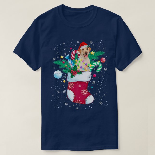 Labrador In Sock Funny Christmas Lights Pajama San T-Shirt (Design Front)