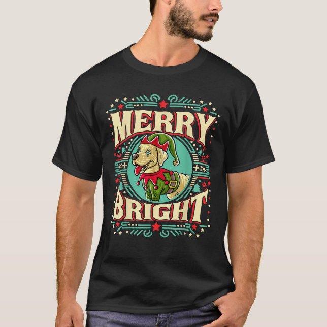 Labrador Merry Bright Christmas Santa Claus Dog  T-Shirt (Front)