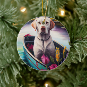 Labrador on a Paddle: A Scenic Adventure Ceramic Tree Decoration