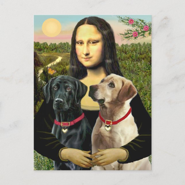 Labrador pair (B+Y) - Mona Lisa Postcard (Front)