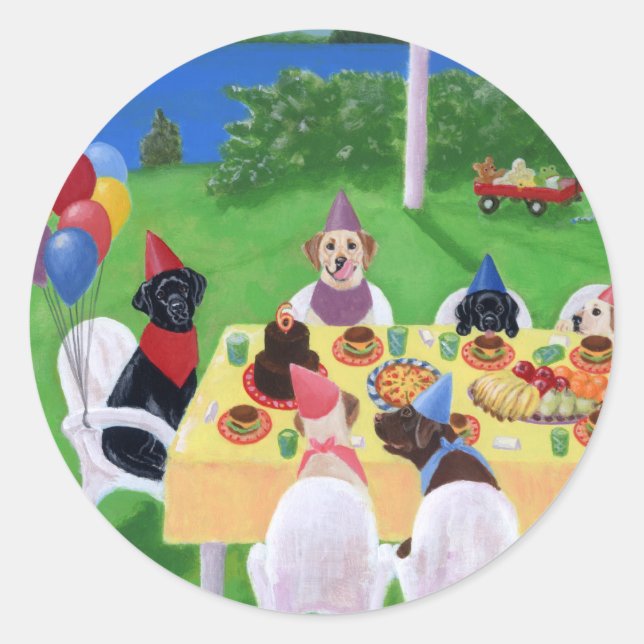 Labrador Party Classic Round Sticker (Front)