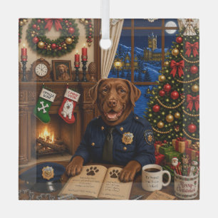 Labrador Police Dog Holiday  Glass Tree Decoration