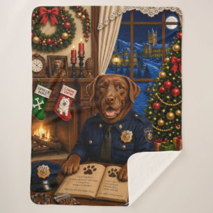 Labrador Police Dog Holiday Sherpa Blanket