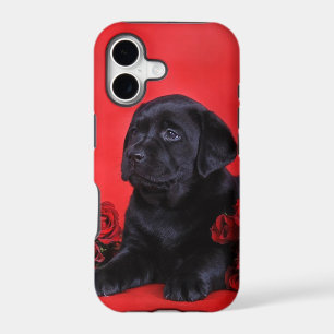 Labrador puppy and roses