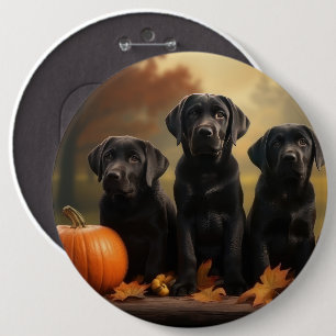 Labrador Puppy Autumn Delight Pumpkin  6 Cm Round Badge