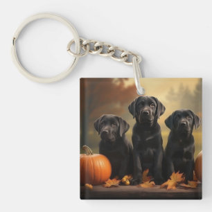 Labrador Puppy Autumn Delight Pumpkin Key Ring