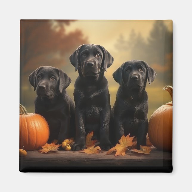 Labrador Puppy Autumn Delight Pumpkin  Magnet (Front)