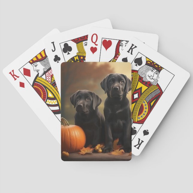 Labrador Puppy Autumn Delight Pumpkin  Playing Cards (Back)