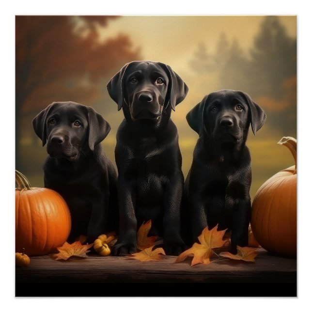 Labrador Puppy Autumn Delight Pumpkin  Poster (Front)