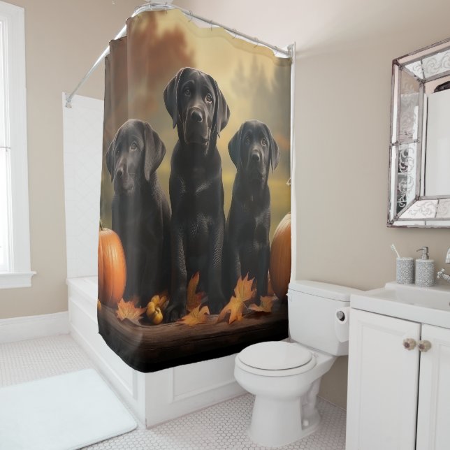 Labrador Puppy Autumn Delight Pumpkin  Shower Curtain (In Situ)