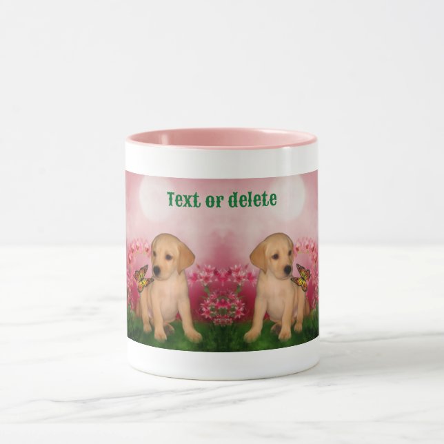 Labrador Puppy Butterfly Dog Art Personalised Mug (Center)