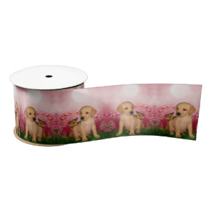 Labrador Puppy Butterfly Dog Art  Satin Ribbon