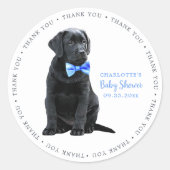 Labrador Puppy Dog Blue Boy Baby Shower Classic Round Sticker (Front)