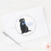 Labrador Puppy Dog Blue Boy Baby Shower Classic Round Sticker (Envelope)