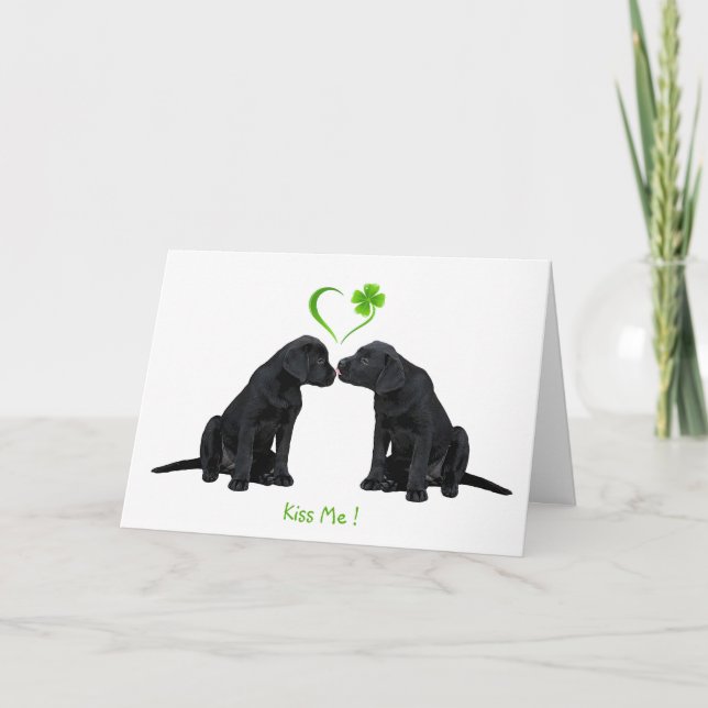 Labrador Puppy Kiss Me St.Patrick's Day Holiday Card (Front)