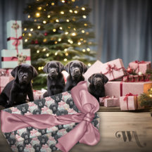 Labrador Puppy Modern Pink Bows Christmas Sm
