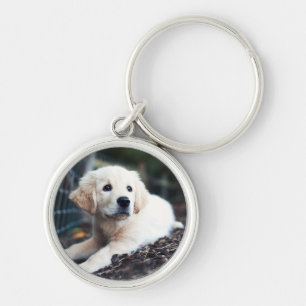 Labrador Puppy Playing In The Garden Key Ring