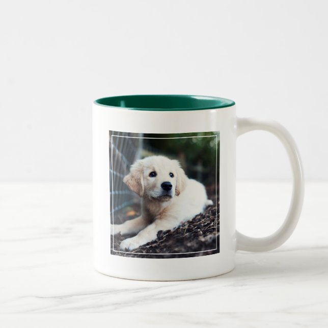 Labrador Puppy Playing In The Garden Two-Tone Coffee Mug (Right)