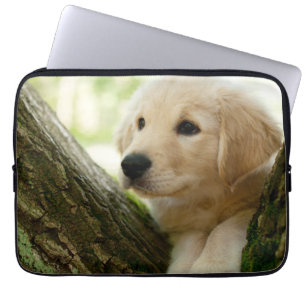Labrador Puppy Sitting In A Woodland Setting Laptop Sleeve