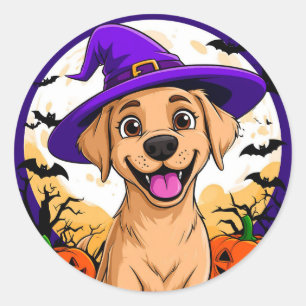 Labrador Puppy Witch Hat Halloween Dog Decor Classic Round Sticker
