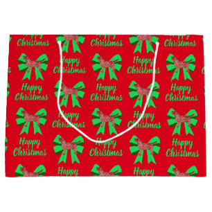 Labrador Red Christmas Silhouette Dog & Green Bow Large Gift Bag