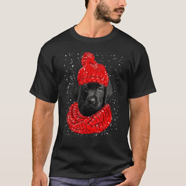 Labrador Red Winter Hat Christmas Scarf Dog T-Shirt (Front)