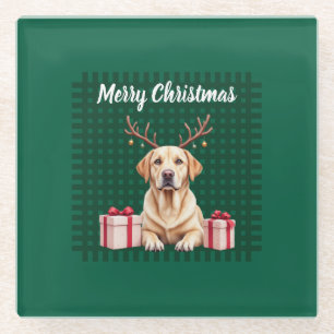 Labrador Reindeer Glass Coaster