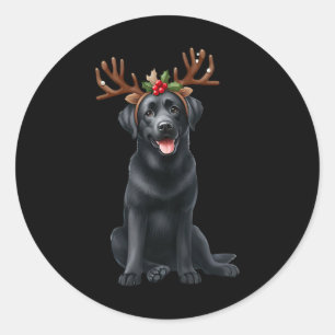 Labrador Reindeer Santa Hat Xmas Lights Christmas Classic Round Sticker