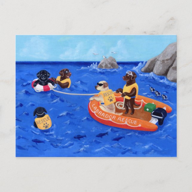 Labrador Rescue Team Painting Postcard (Front)