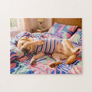 Labrador Resting on Colourful Bedspread Jigsaw Puzzle
