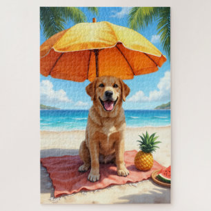 Labrador Retriever Beach Relax Scene Jigsaw Puzzle
