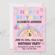 Labrador Retriever Birthday Party Invitation Pink