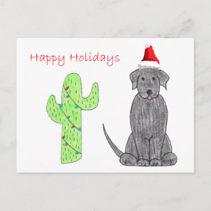 Labrador Retriever Black Cactus Christmas Holiday Postcard