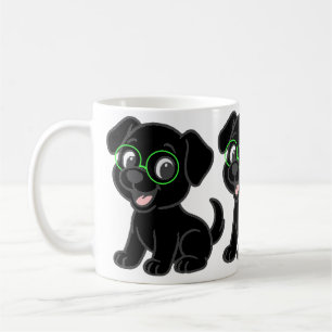 Labrador Retriever Black Cartoon With Glasses Coffee Mug