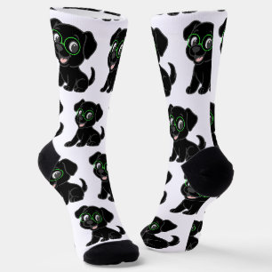 Labrador Retriever Black Cartoon With Glasses Socks
