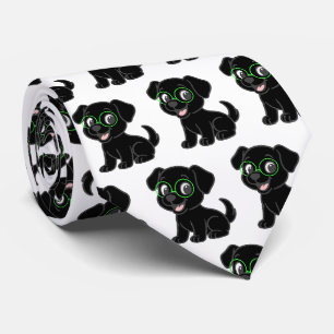 Labrador Retriever Black Cartoon With Glasses Tie