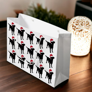 Labrador Retriever Black In Red Santa Hat Large Gift Bag
