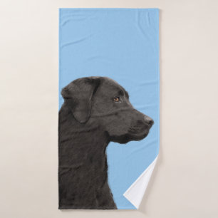 Labrador Retriever Black Painting Original Dog Art Bath Towel Set