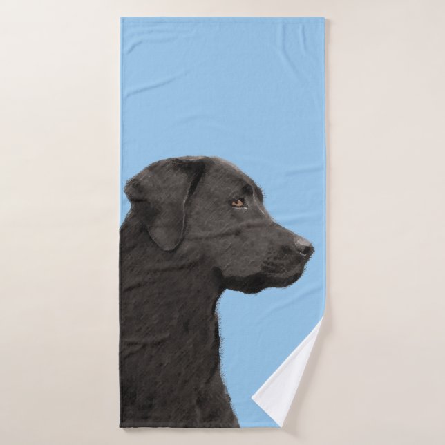 Labrador Retriever Black Painting Original Dog Art Bath Towel Set (Bath Towel)