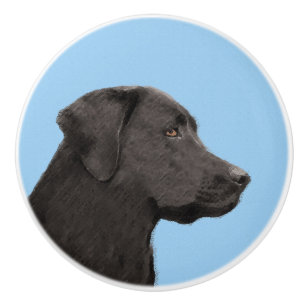 Labrador Retriever Black Painting Original Dog Art Ceramic Knob