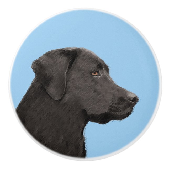 Labrador Retriever Black Painting Original Dog Art Ceramic Knob (Front)